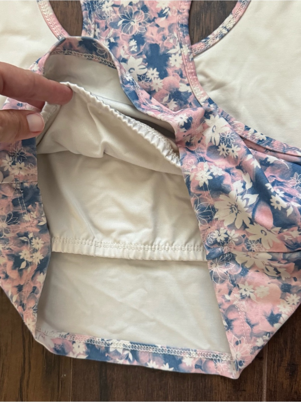 Evolution & Creation Large Pink and Blue Floral Racerback Sports Bra Top - Picture 4 of 7